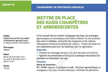 Mettre en place des haies champêtres et arborescentes – formation de l’ADEAR 45